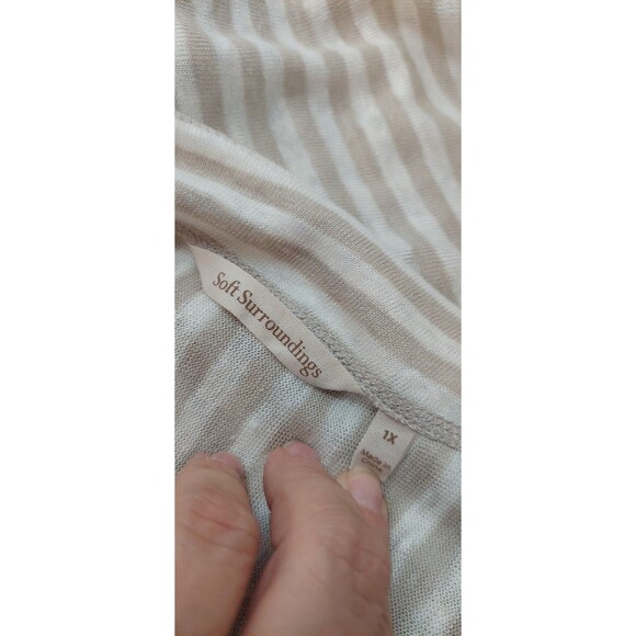 Soft Surroundings Women's Size 1X Cardigan Linen Cream White Stripe One Button - Picture 7 of 10